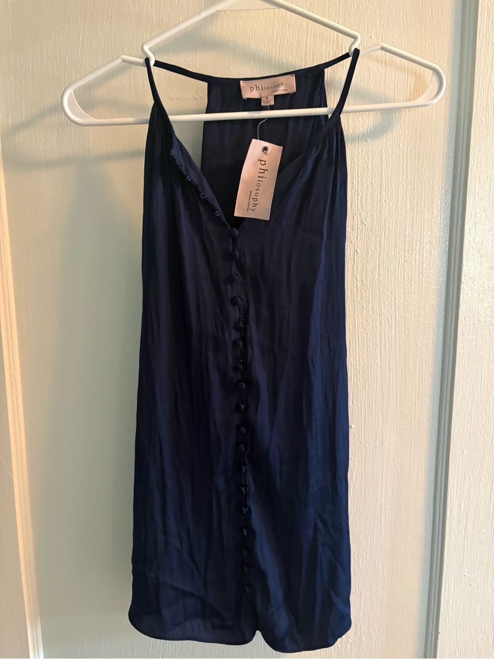 Philosophy Deep Navy Button-Front Satin Cami